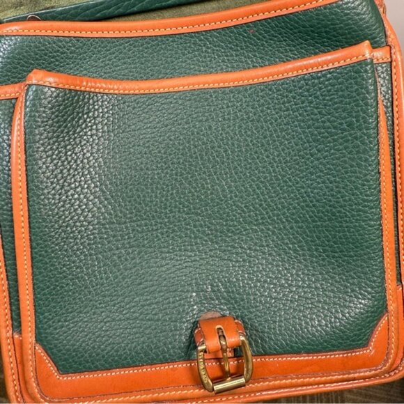 Vintage Dooney & Bourke Evergreen/Tan Leather Med Surrey Carrier Crossbody Bag - Picture 7 of 16
